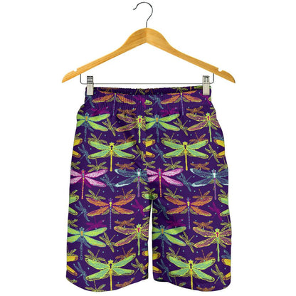 Dragonfly Neon Color Print Pattern Mens Shorts-JTAMIGO.COM