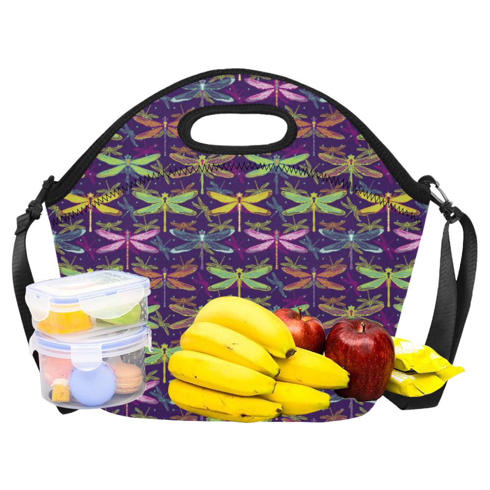 Dragonfly Neon Color Print Pattern Neoprene Lunch Bag (Model 1669)(Large)-JTAMIGO.COM