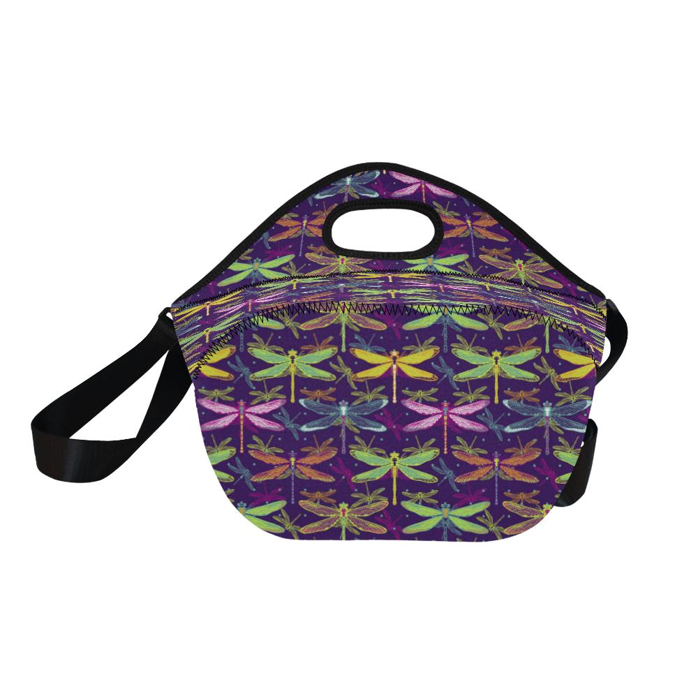 Dragonfly Neon Color Print Pattern Neoprene Lunch Bag (Model 1669)(Large)-JTAMIGO.COM