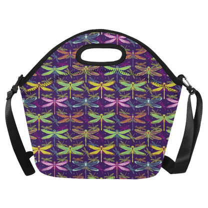 Dragonfly Neon Color Print Pattern Neoprene Lunch Bag (Model 1669)(Large)-JTAMIGO.COM