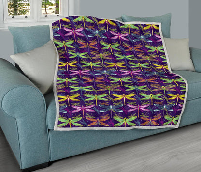 Dragonfly Neon Color Print Pattern Premium Quilt-JTAMIGO.COM