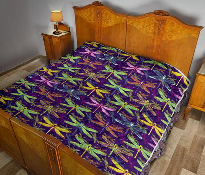 Dragonfly Neon Color Print Pattern Premium Quilt-JTAMIGO.COM