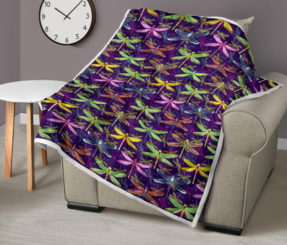 Dragonfly Neon Color Print Pattern Premium Quilt-JTAMIGO.COM