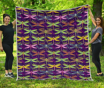 Dragonfly Neon Color Print Pattern Premium Quilt-JTAMIGO.COM