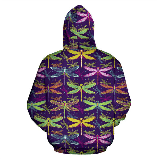 Dragonfly Neon Color Print Pattern Pullover Hoodie