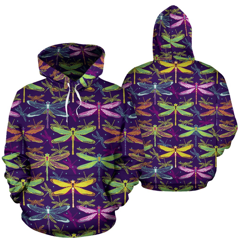 Dragonfly Neon Color Print Pattern Pullover Hoodie