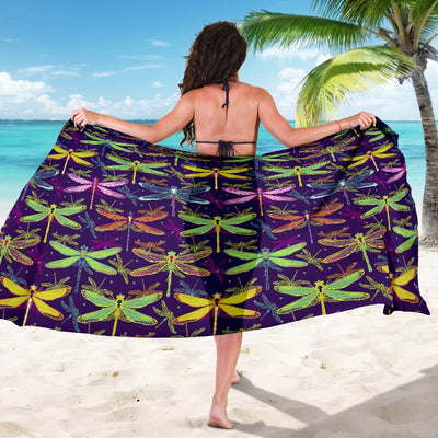 Dragonfly Neon Color Print Pattern Sarong Pareo Wrap