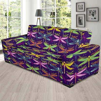 Dragonfly Neon Color Print Pattern Sofa Slipcover-JTAMIGO.COM