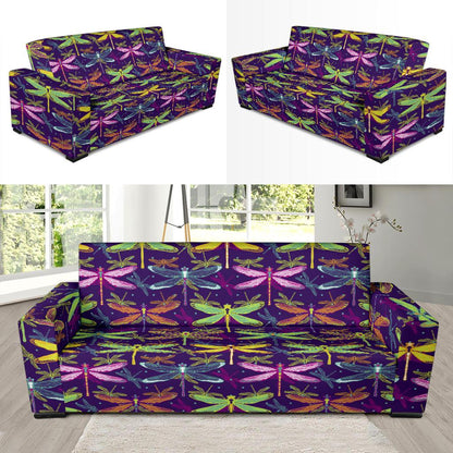 Dragonfly Neon Color Print Pattern Sofa Slipcover-JTAMIGO.COM