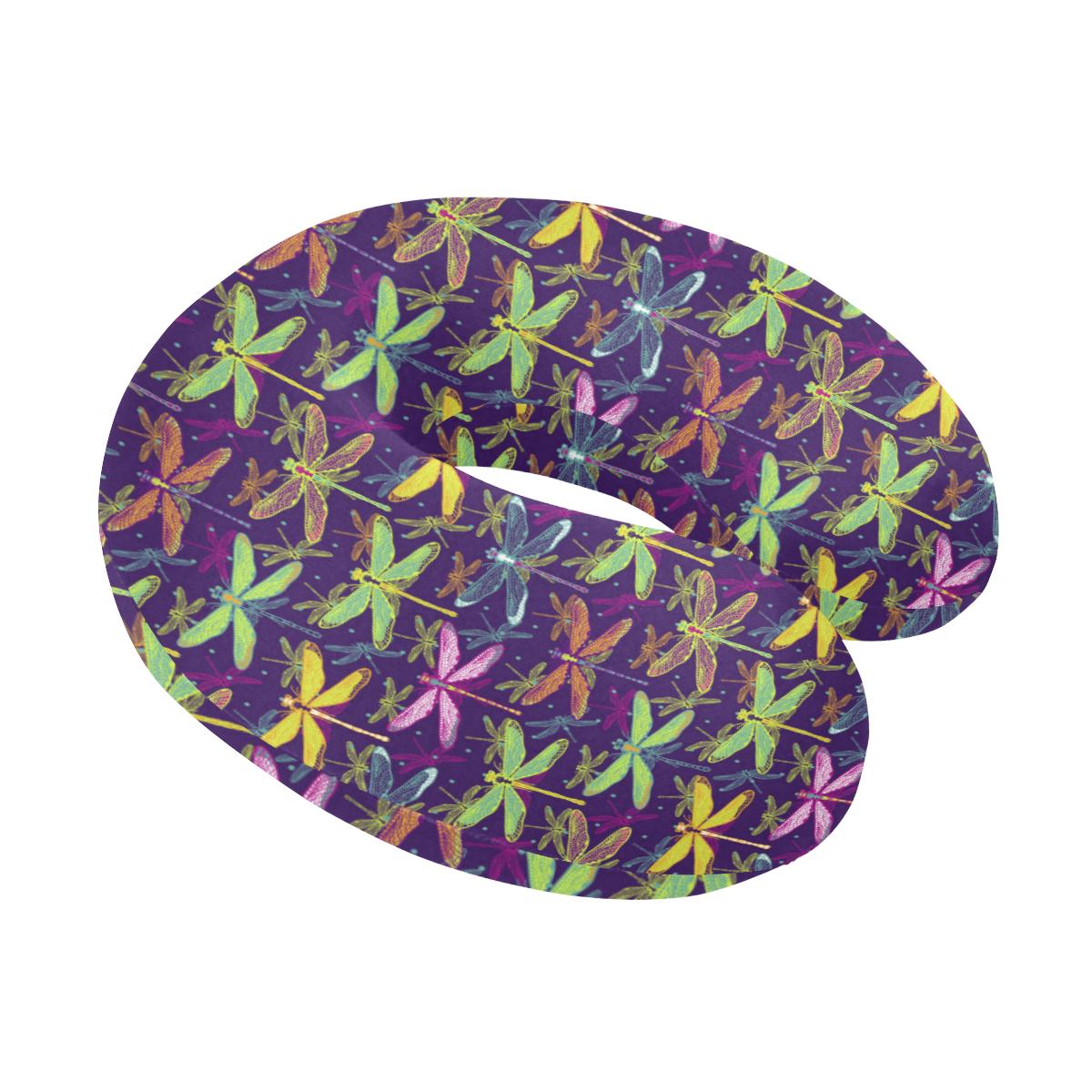 Dragonfly Neon Color Print Pattern U-Shaped Travel Neck Pillow-JTAMIGO.COM