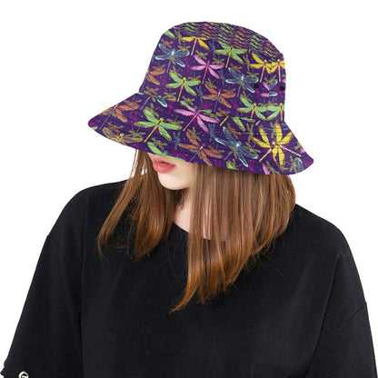 Dragonfly Neon Color Print Pattern Unisex Bucket Hat