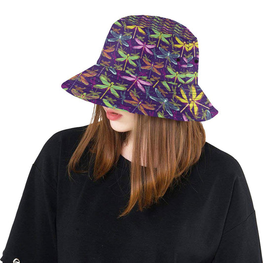 Dragonfly Neon Color Print Pattern Unisex Bucket Hat