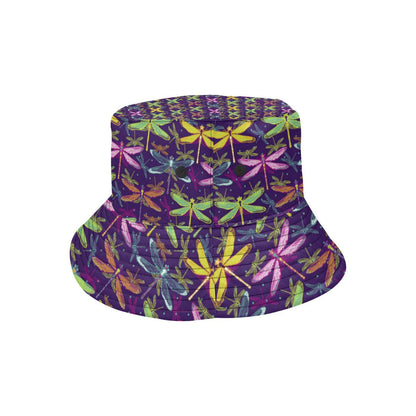 Dragonfly Neon Color Print Pattern Unisex Bucket Hat