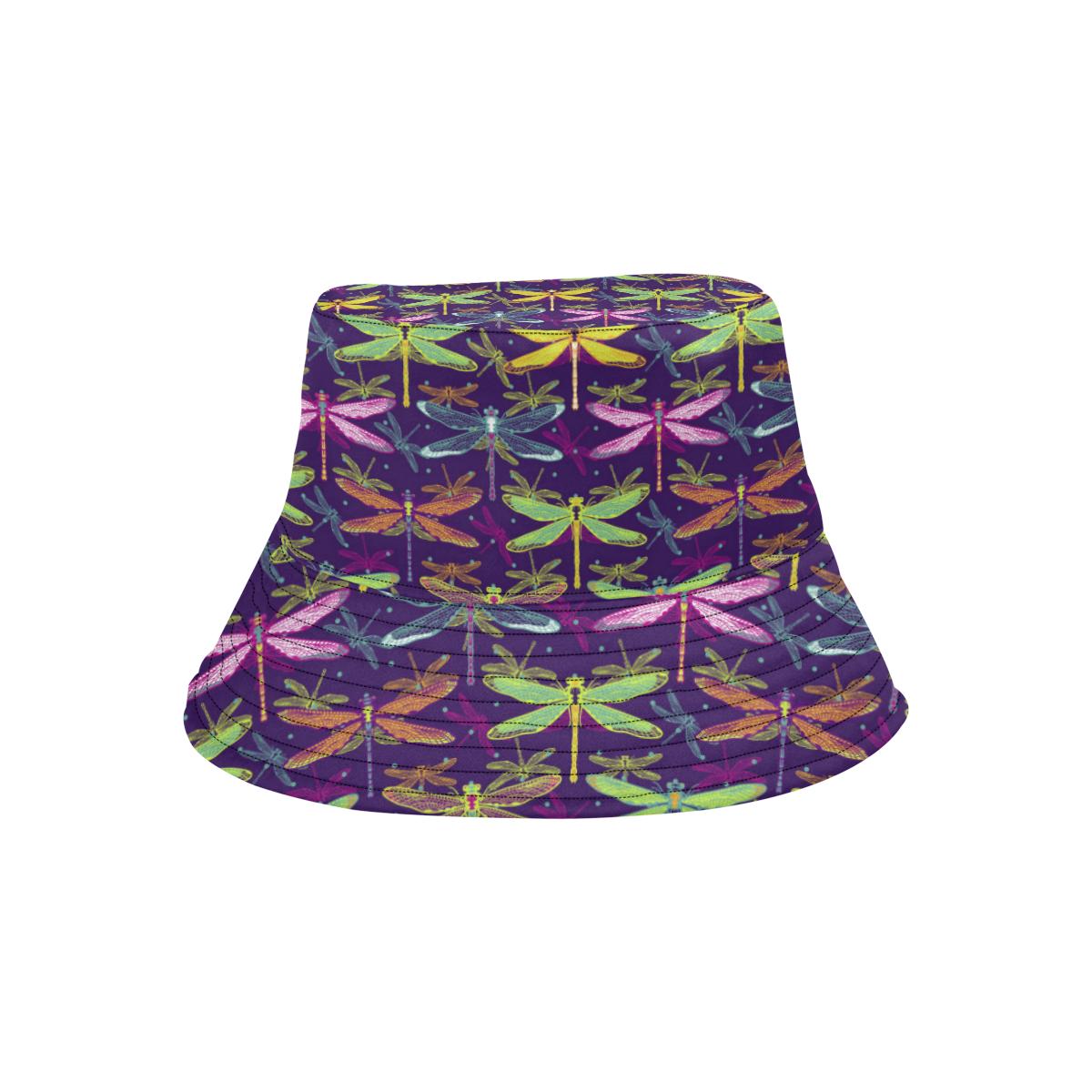 Dragonfly Neon Color Print Pattern Unisex Bucket Hat