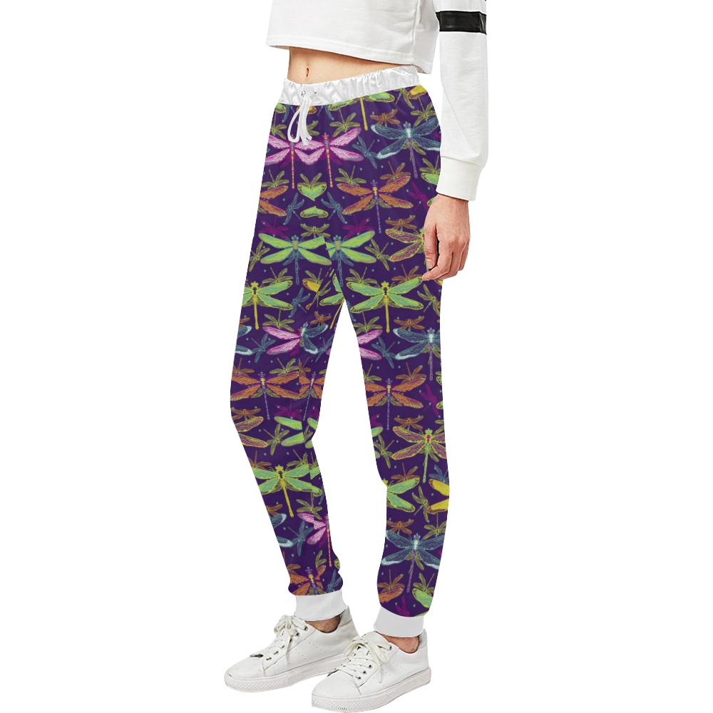Dragonfly Neon Color Print Pattern Unisex Casual Sweatpants (Model L11)-JTAMIGO.COM