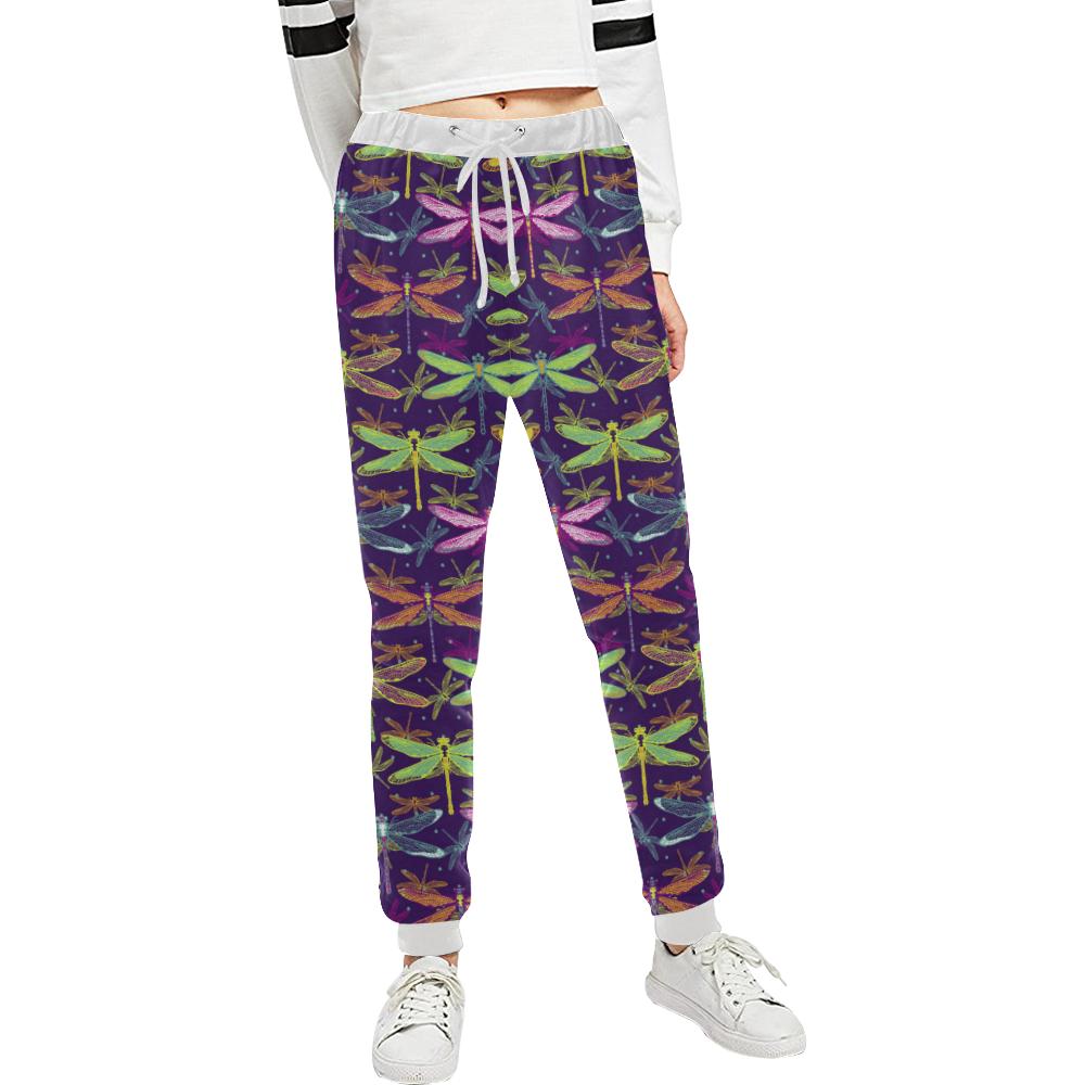 Dragonfly Neon Color Print Pattern Unisex Casual Sweatpants (Model L11)-JTAMIGO.COM
