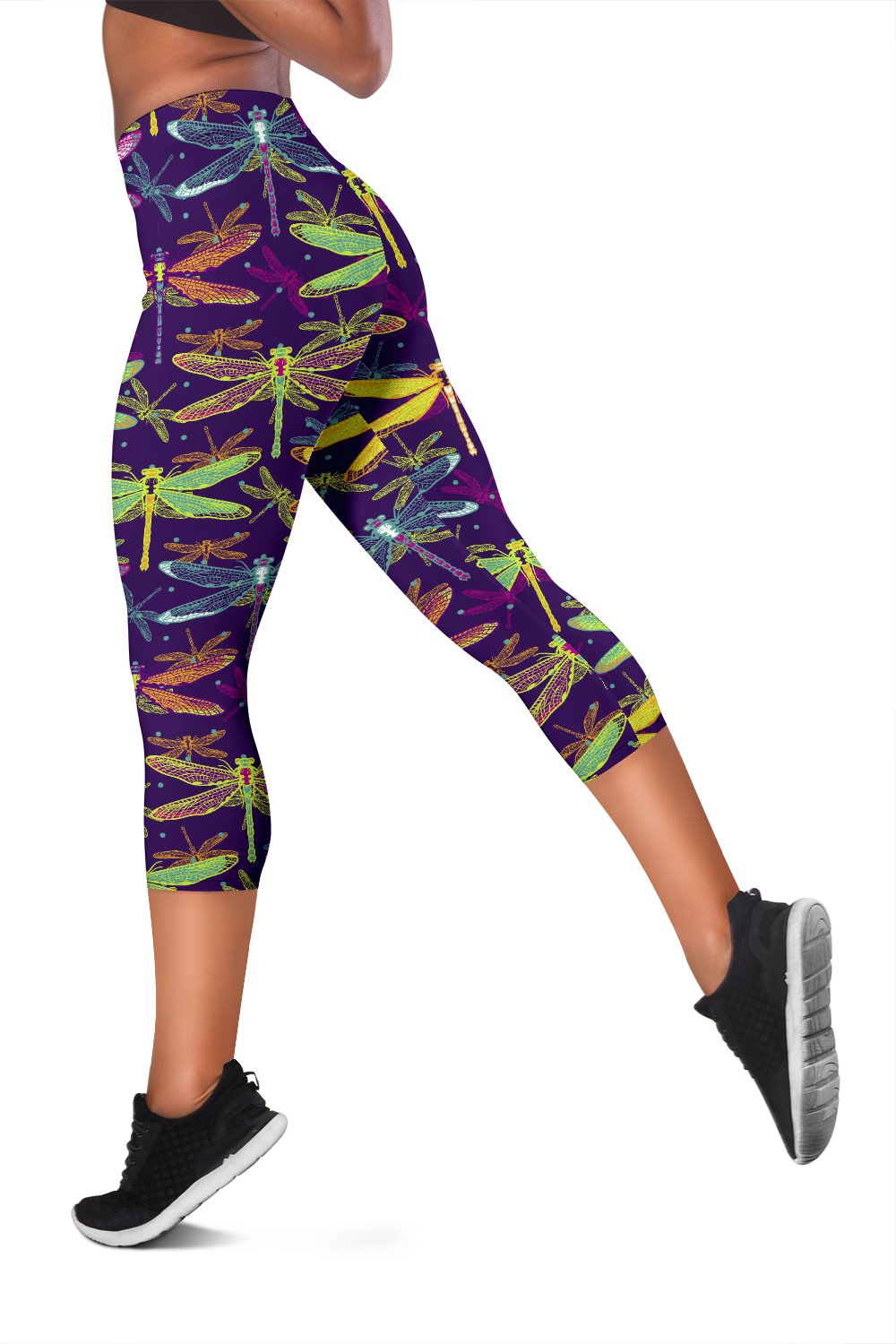 Dragonfly Neon Color Print Pattern Women Capris