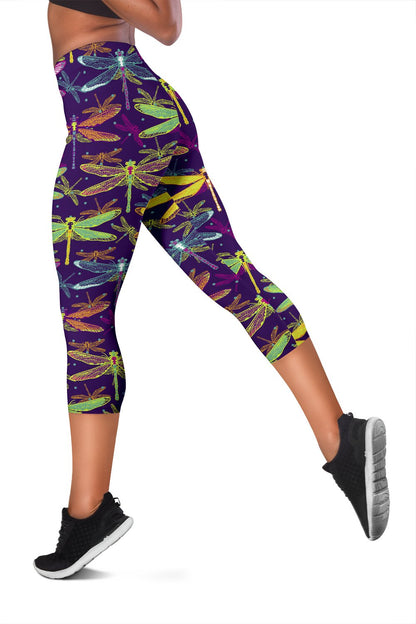 Dragonfly Neon Color Print Pattern Women Capris