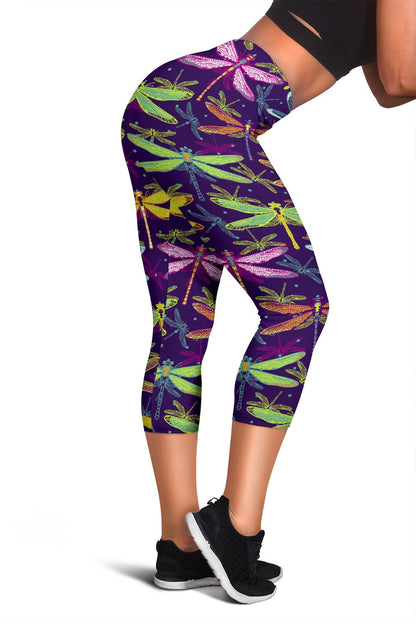 Dragonfly Neon Color Print Pattern Women Capris