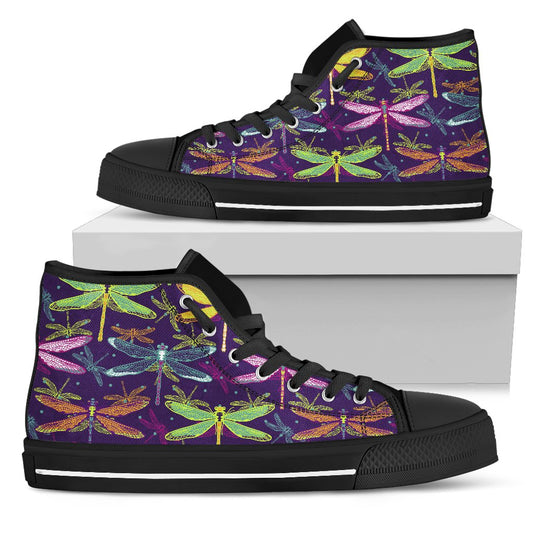 Dragonfly Neon Color Print Pattern Women High Top Shoes
