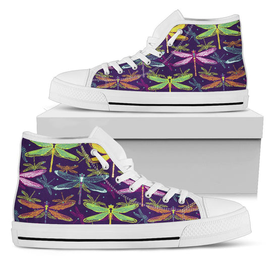 Dragonfly Neon Color Print Pattern Women High Top Shoes