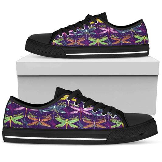 Dragonfly Neon Color Print Pattern Women Low Top Shoes