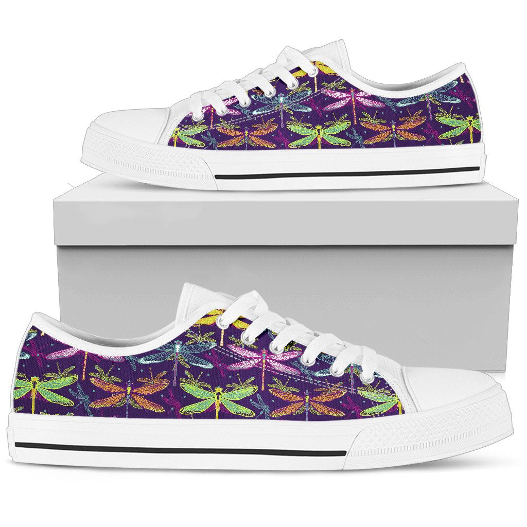 Dragonfly Neon Color Print Pattern Women Low Top Shoes