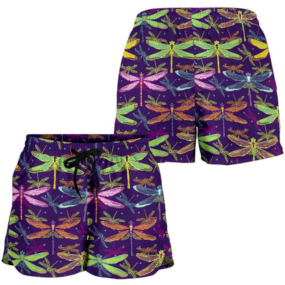 Dragonfly Neon Color Print Pattern Women Shorts-JTAMIGO.COM
