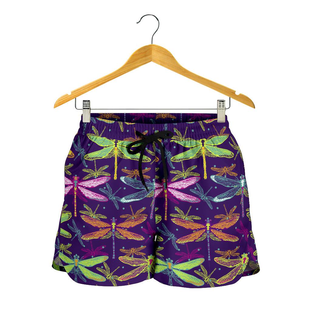 Dragonfly Neon Color Print Pattern Women Shorts-JTAMIGO.COM