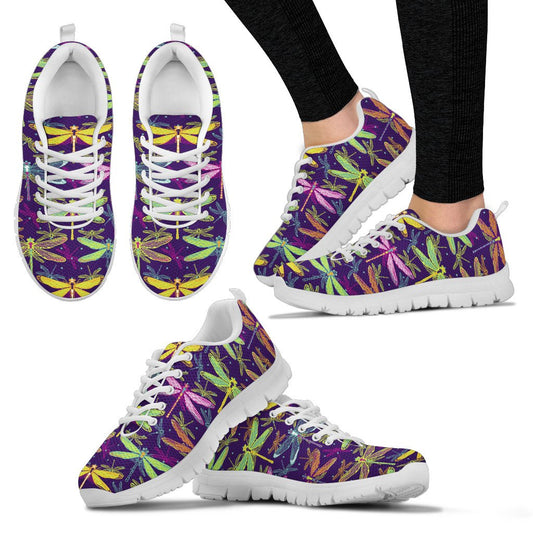 Dragonfly Neon Color Print Pattern Women Sneakers Shoes
