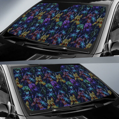 Dragonfly With Floral Print Pattern Car Sun Shade For Windshield