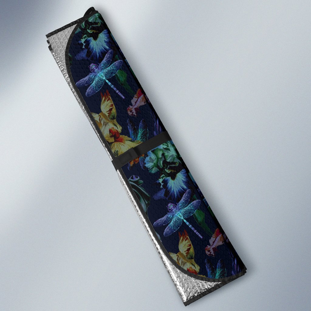 Dragonfly With Floral Print Pattern Car Sun Shade For Windshield