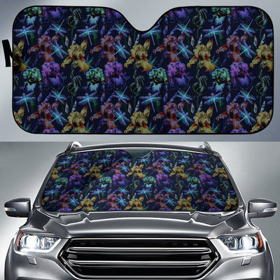 Dragonfly With Floral Print Pattern Car Sun Shade For Windshield