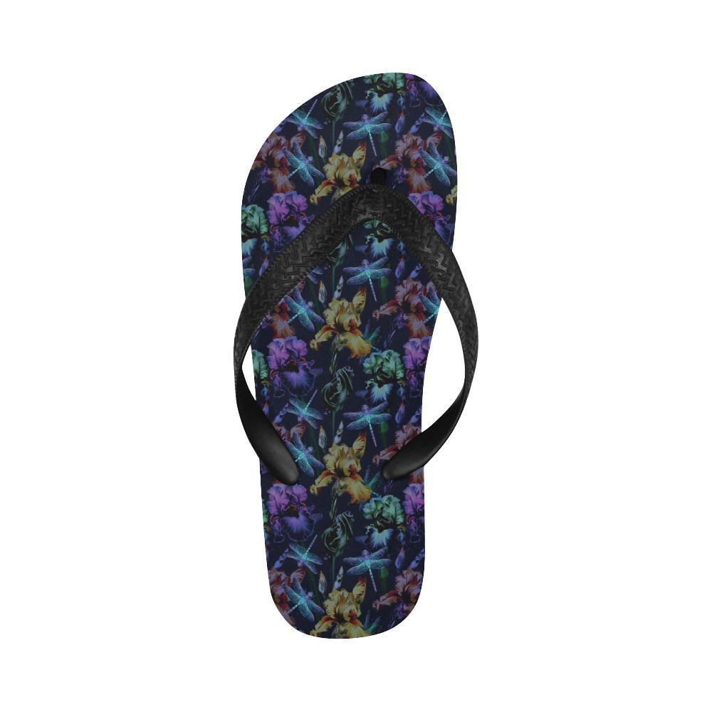 Dragonfly With Floral Print Pattern Flip Flops-JTAMIGO.COM