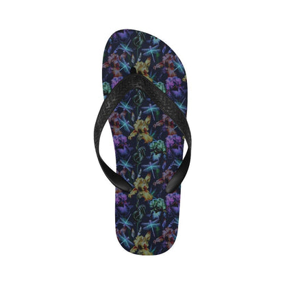 Dragonfly With Floral Print Pattern Flip Flops-JTAMIGO.COM