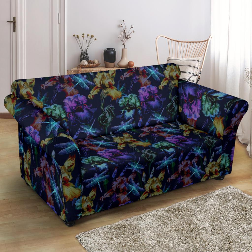 Dragonfly With Floral Print Pattern Loveseat Slipcover-JTAMIGO.COM