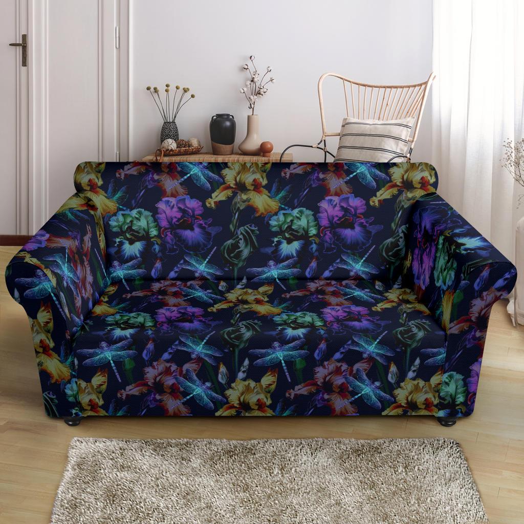 Dragonfly With Floral Print Pattern Loveseat Slipcover-JTAMIGO.COM