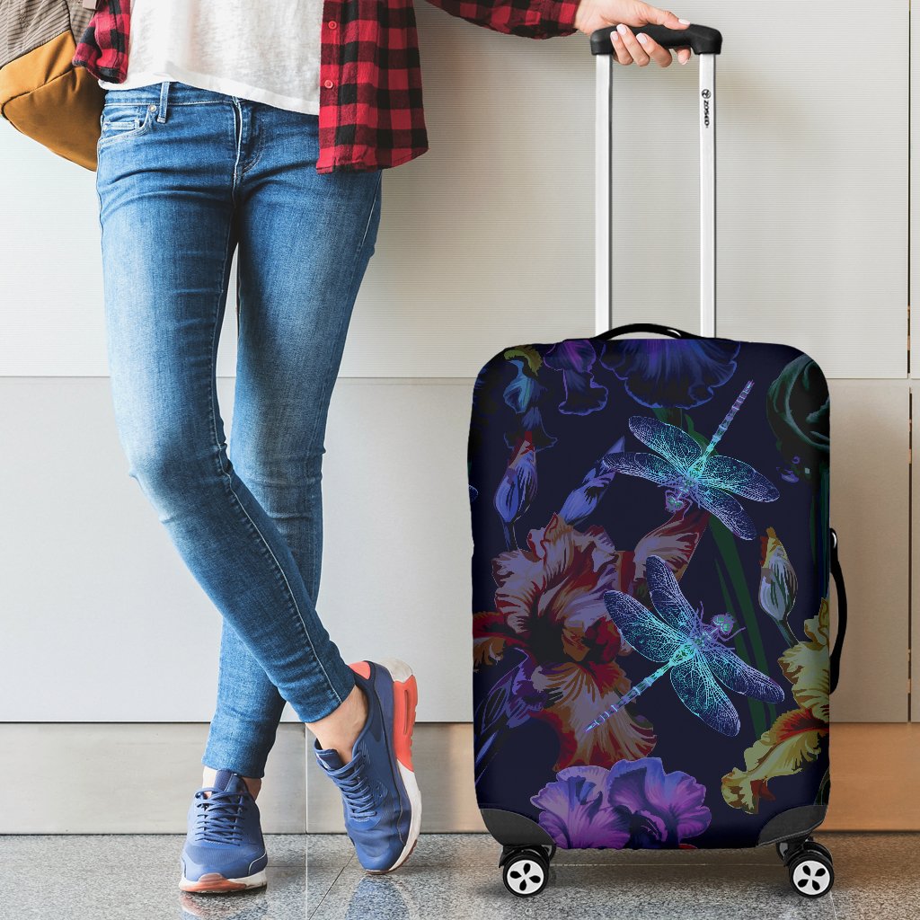 Dragonfly With Floral Print Pattern Luggage Cover Protector