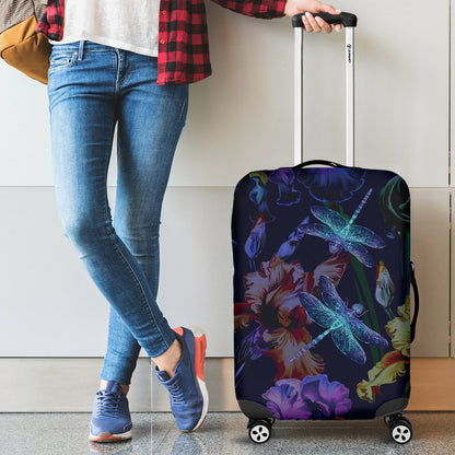 Dragonfly With Floral Print Pattern Luggage Cover Protector