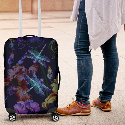 Dragonfly With Floral Print Pattern Luggage Cover Protector