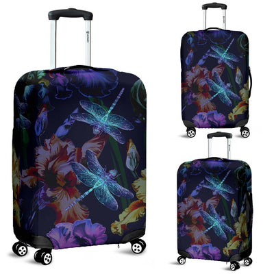 Dragonfly With Floral Print Pattern Luggage Cover Protector