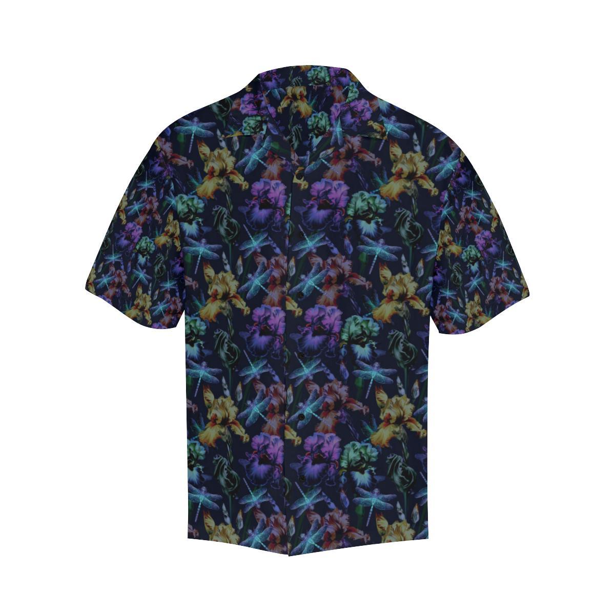 Dragonfly With Floral Print Pattern Men Aloha Hawaiian Shirt