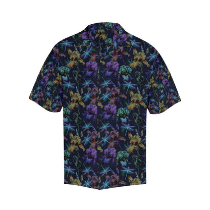 Dragonfly With Floral Print Pattern Men Aloha Hawaiian Shirt