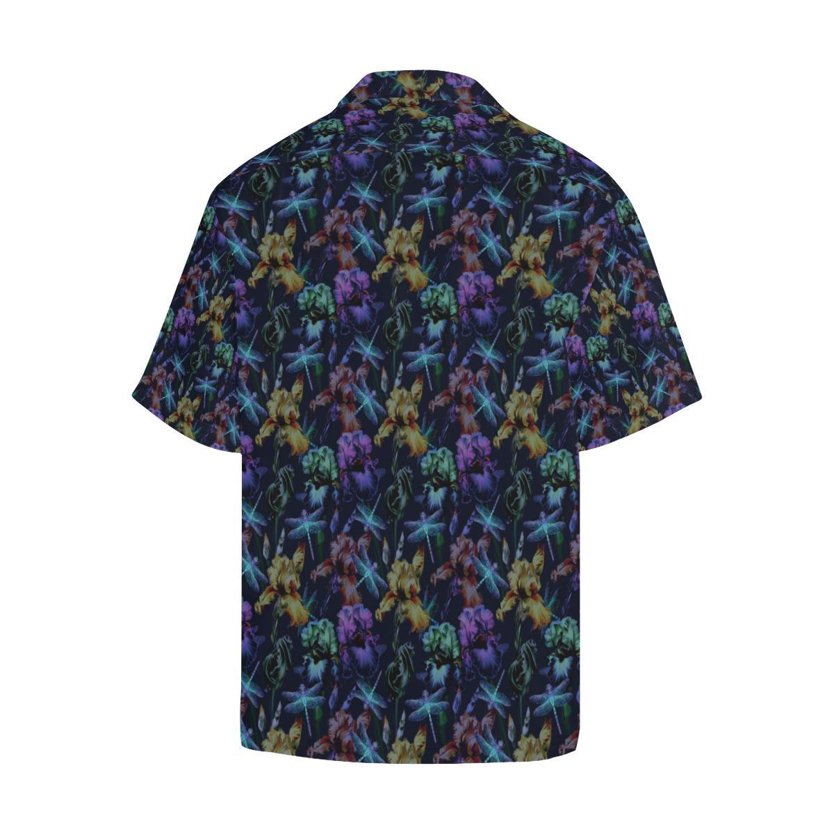 Dragonfly With Floral Print Pattern Men Aloha Hawaiian Shirt
