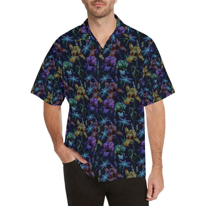 Dragonfly With Floral Print Pattern Men Aloha Hawaiian Shirt