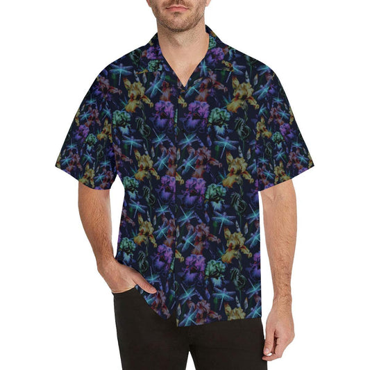 Dragonfly With Floral Print Pattern Men Aloha Hawaiian Shirt