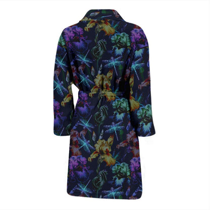 Dragonfly With Floral Print Pattern Men Bath Robe-JTAMIGO.COM