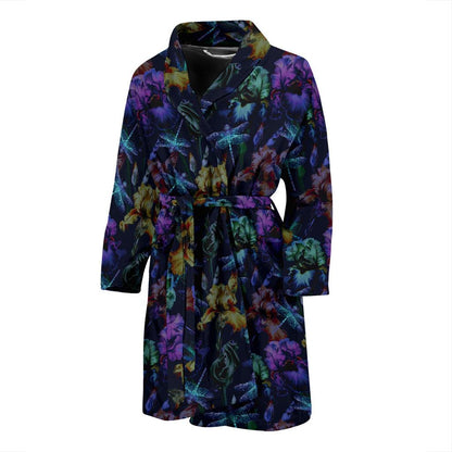 Dragonfly With Floral Print Pattern Men Bath Robe-JTAMIGO.COM