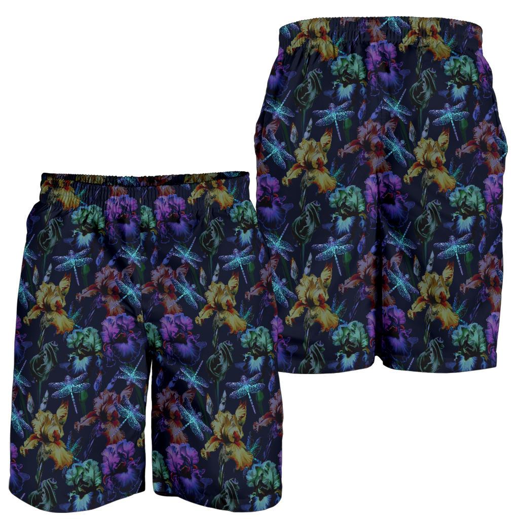 Dragonfly With Floral Print Pattern Mens Shorts-JTAMIGO.COM