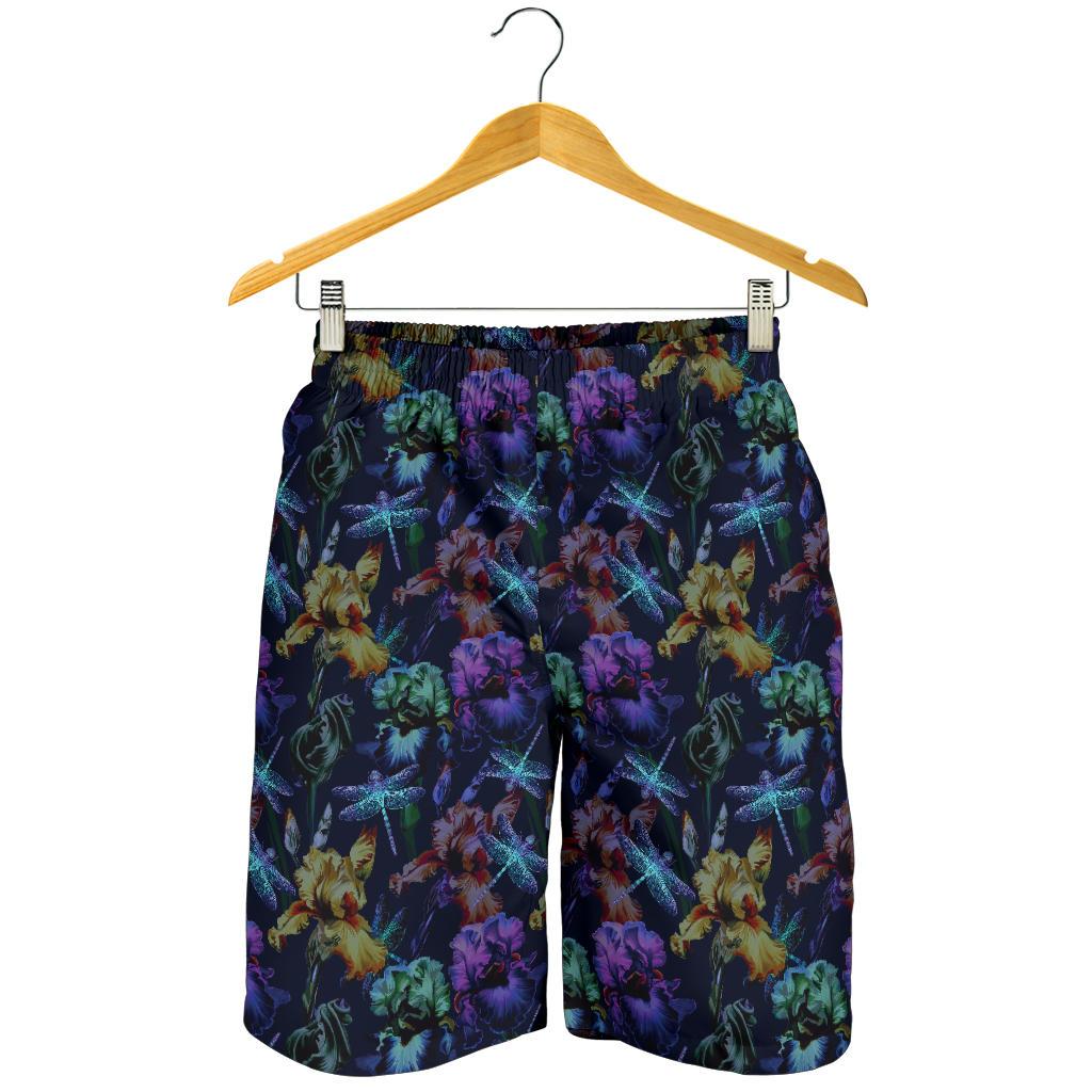 Dragonfly With Floral Print Pattern Mens Shorts-JTAMIGO.COM